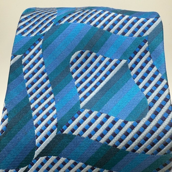 Bachrach Blue and Teal Geometric Tie made in Italy 100% Silk - Picture 1 of 5